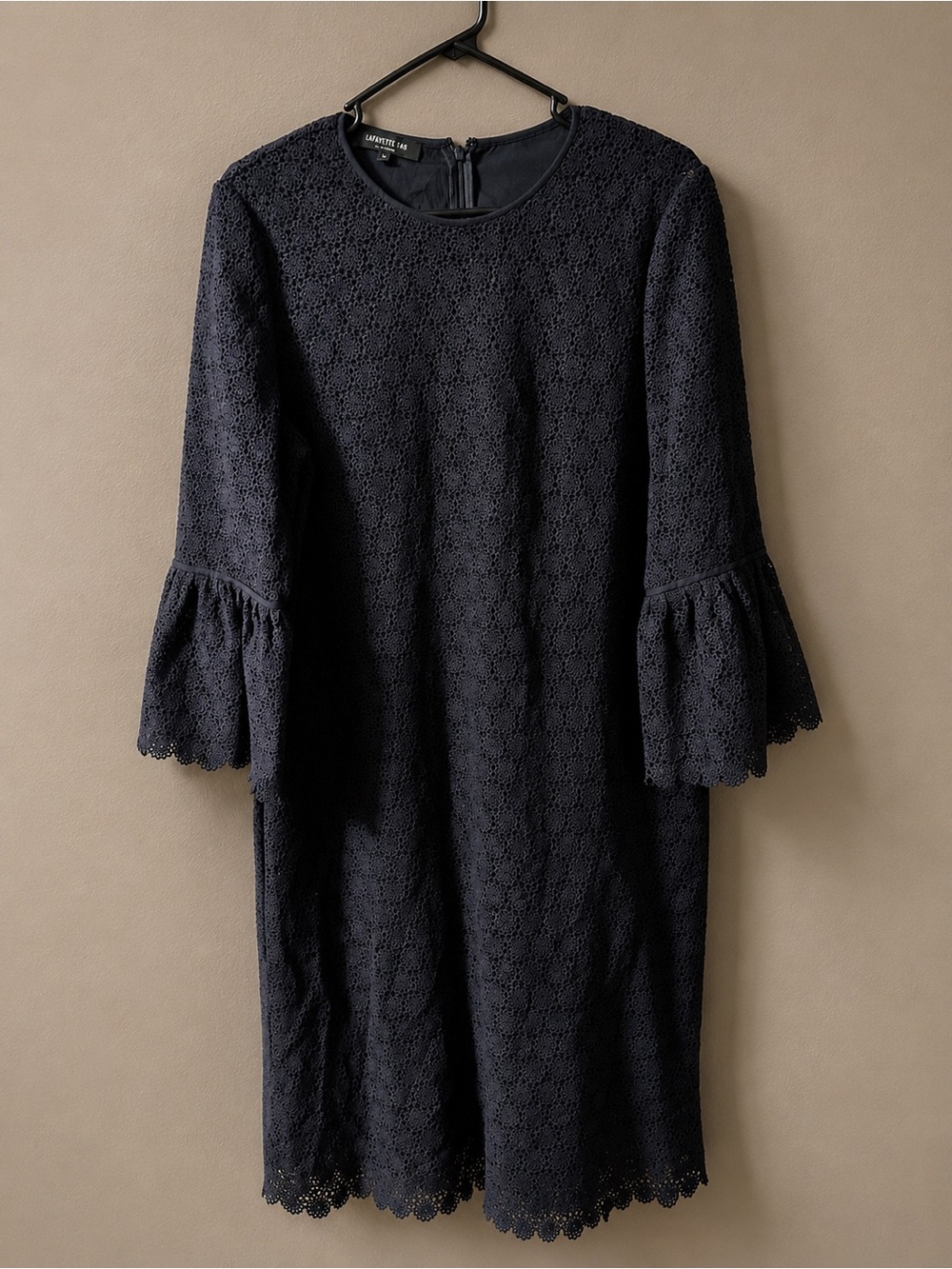 Lafayette 148 New York Navy Lace Bell-Sleeve Shift Dress